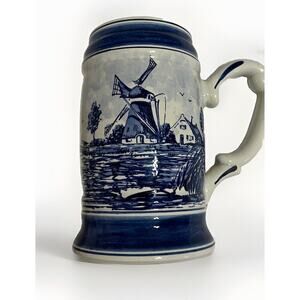 Beer Stein Vintage Delft Blauw Mug Holland Windmill Hand-painted Original Tag